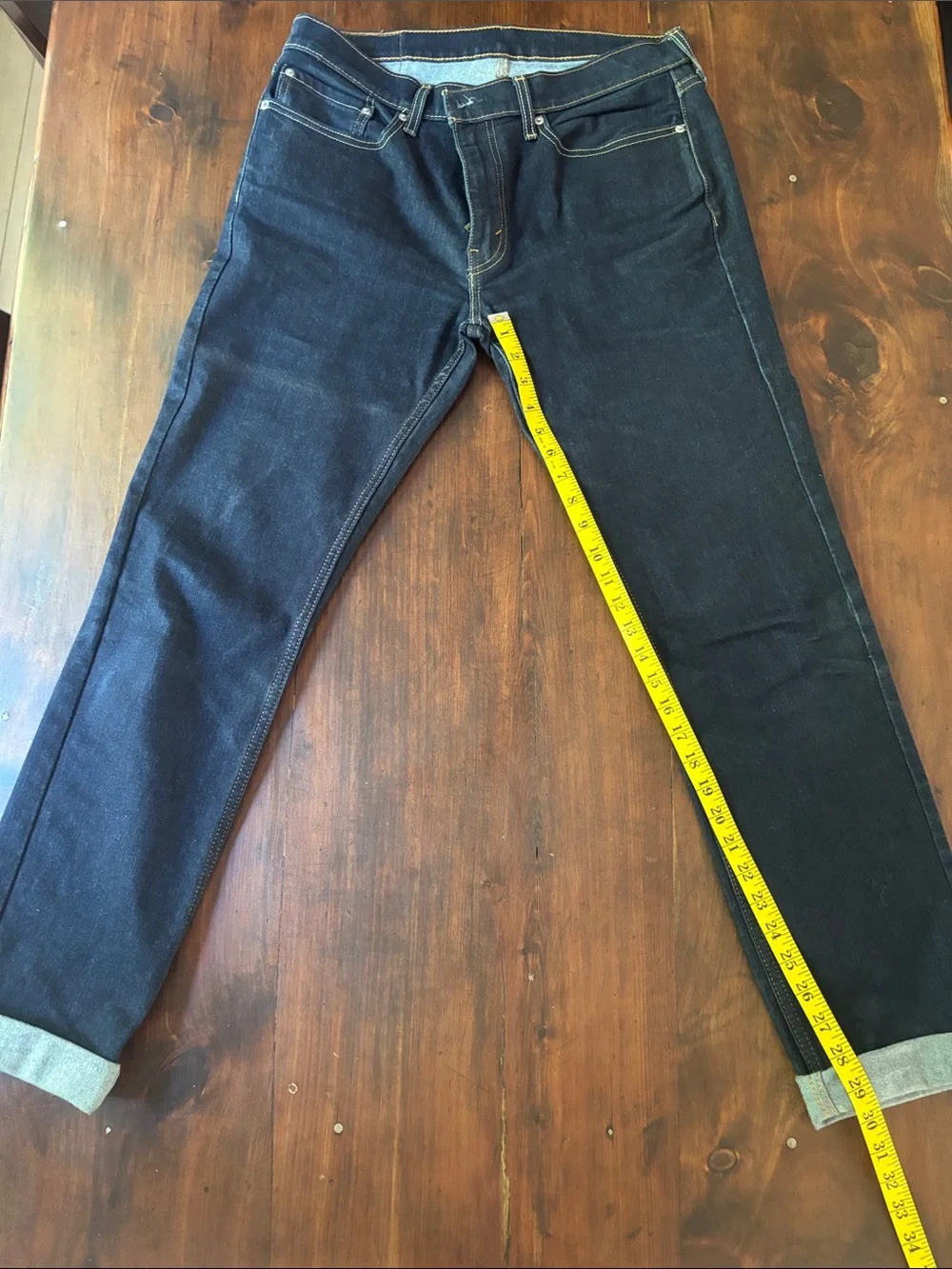 Levi's Straight Men's Jeans - Dark Blue with Yellow Stitching